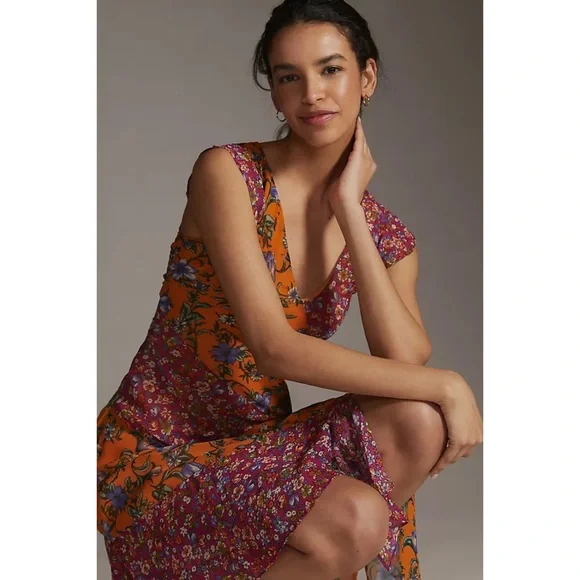 NWT ANTHROPOLOGIE HANKY-HEM MIDI DRESS IN MEDIUM ORANGE - Picture 9 of 11